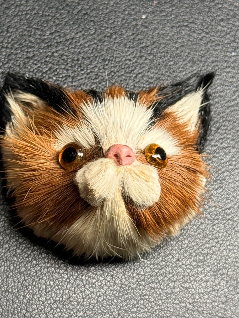 Vintage 1970s 3D Cat Head Pin Brooch Hand Made 2" x 2" x 1" Novelty